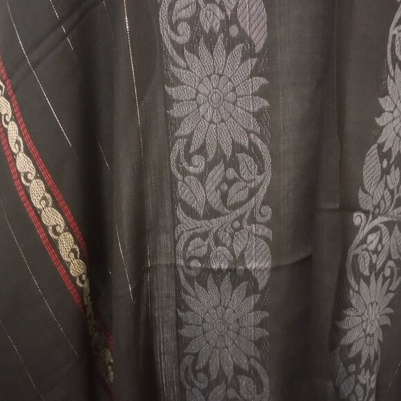 Black Stole Scarf Grey Red Floral Paisley Embroidery - Picture 3 of 6